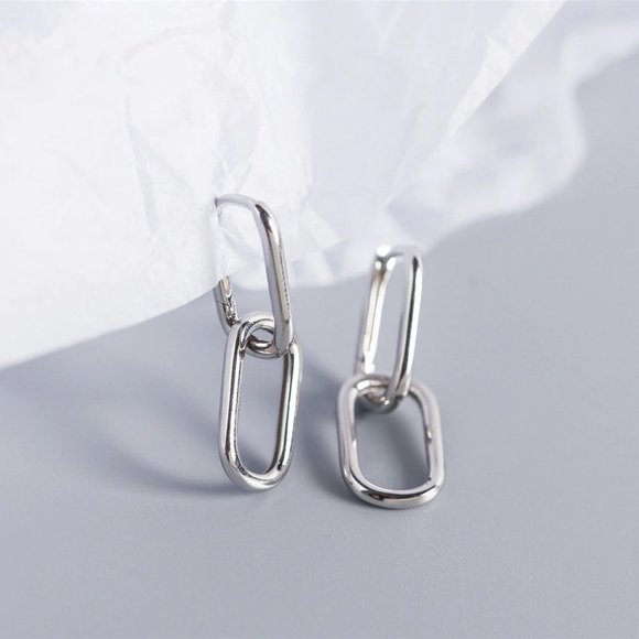 *NEW 925 Sterling Silver Double Oval Hoop Earrings - Picture 7 of 10